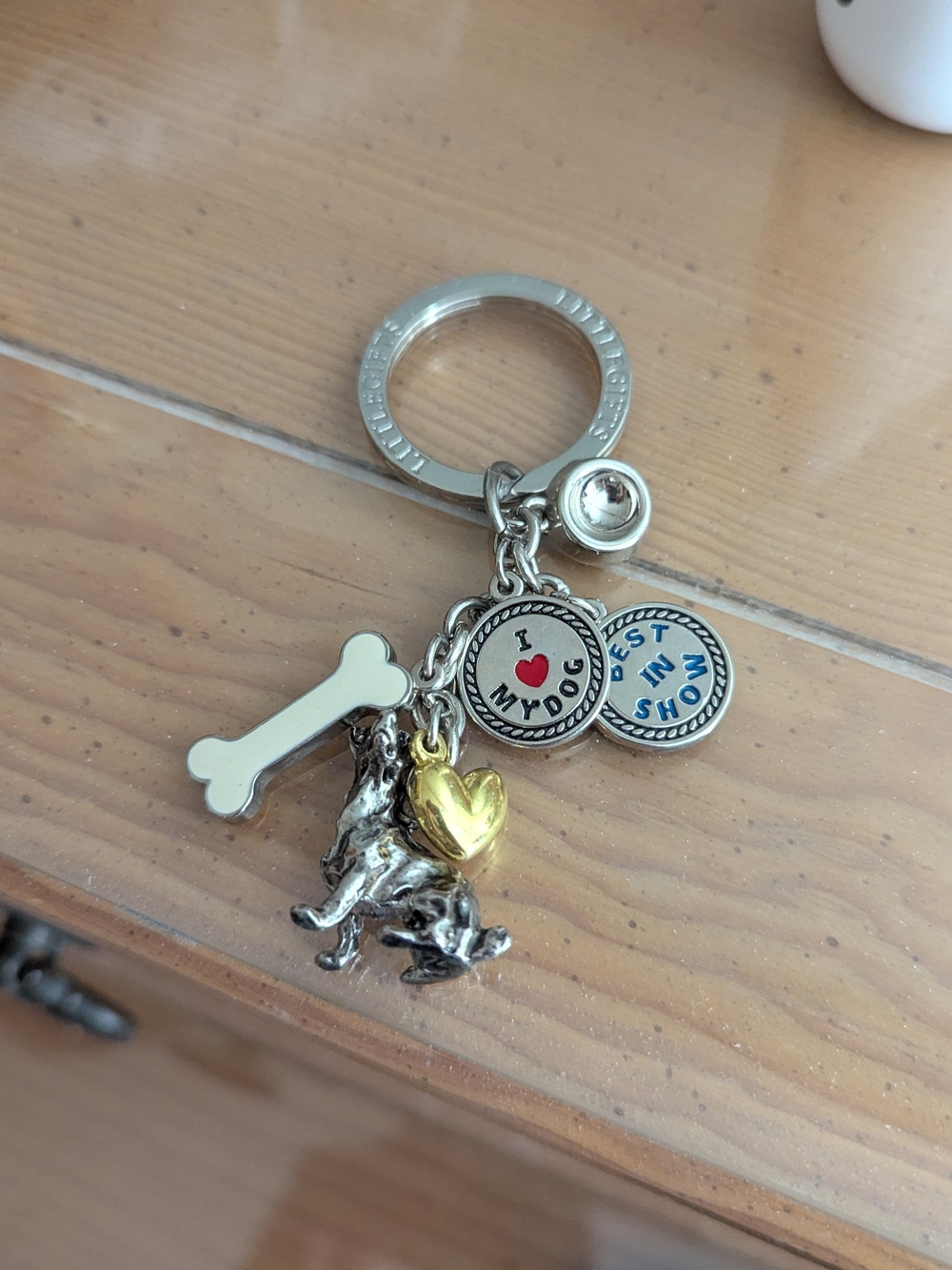 Dog Lover Silver & Gold Charm Keychain - Bone, Heart & Dog Charms